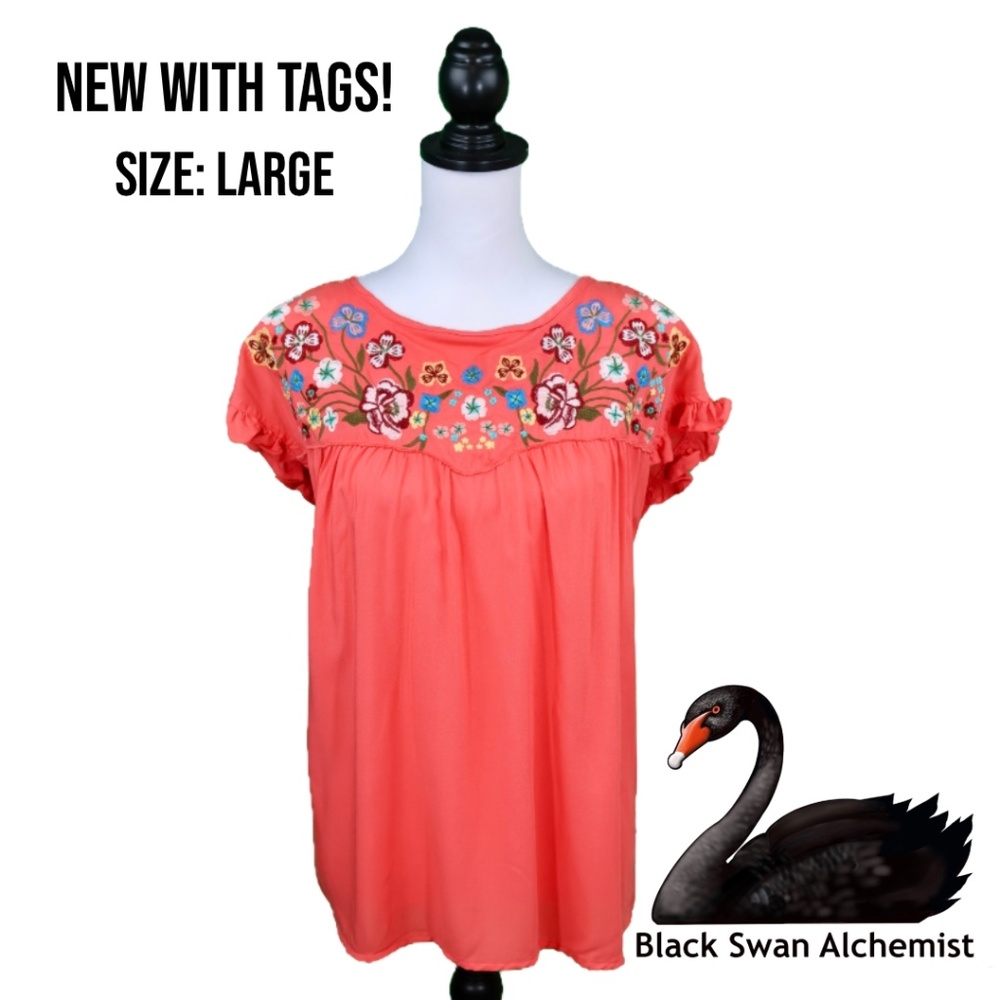NWT Forgotten Grace Women's Embroidered Top Large